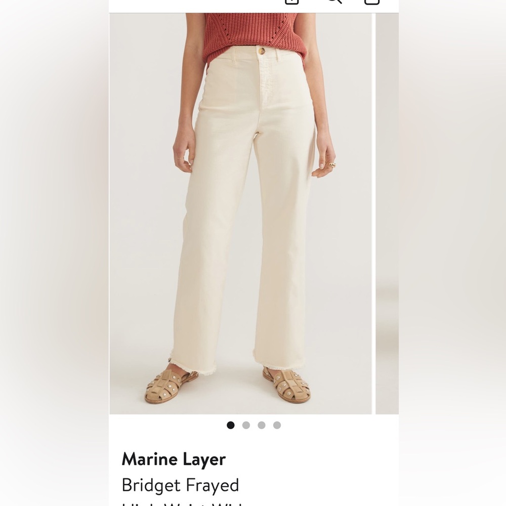 Marine Layer Bridget High Waist Wide Leg Twill Pants Frayed Hem in Cream Sz 12